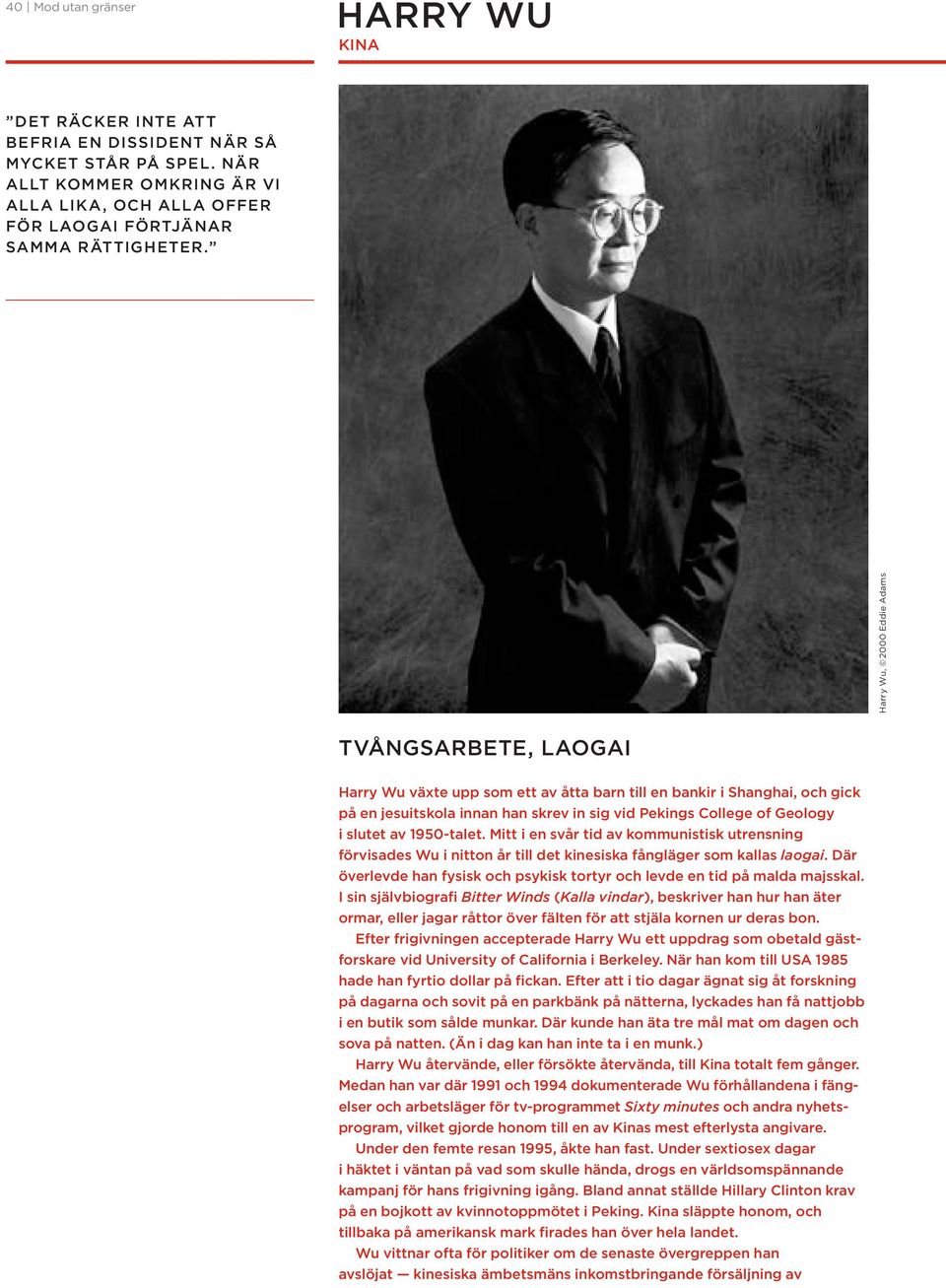 slutet av 1950-talet. Mitt i en svår tid av kommunistisk utrensning förvisades Wu i nitton år till det kinesiska fångläger som kallas laogai.