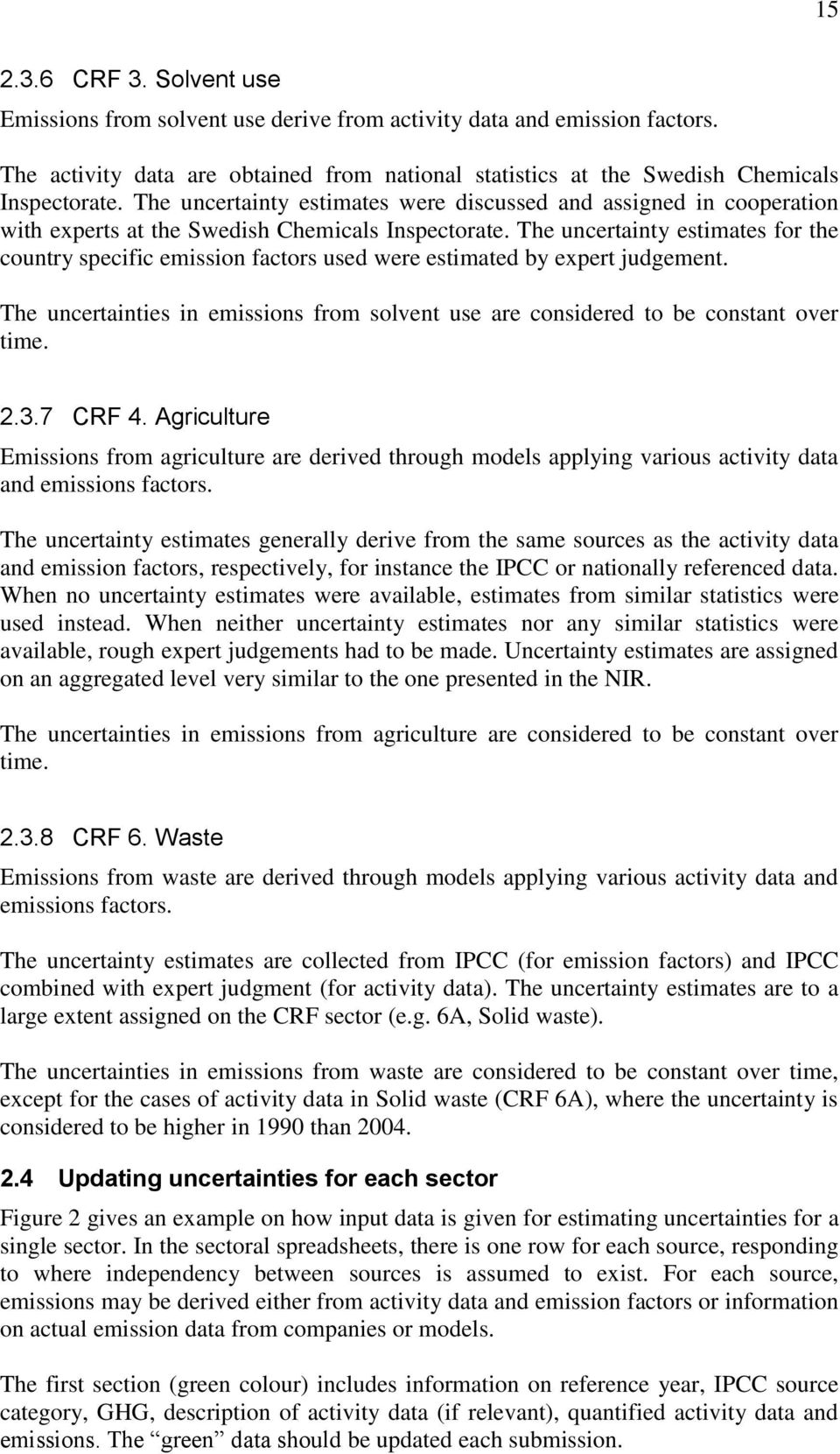 The uncertainty estimates for the country specific emission factors used were estimated by expert judgement. The uncertainties in from solvent use are considered to be constant over time..3.7 CRF 4.