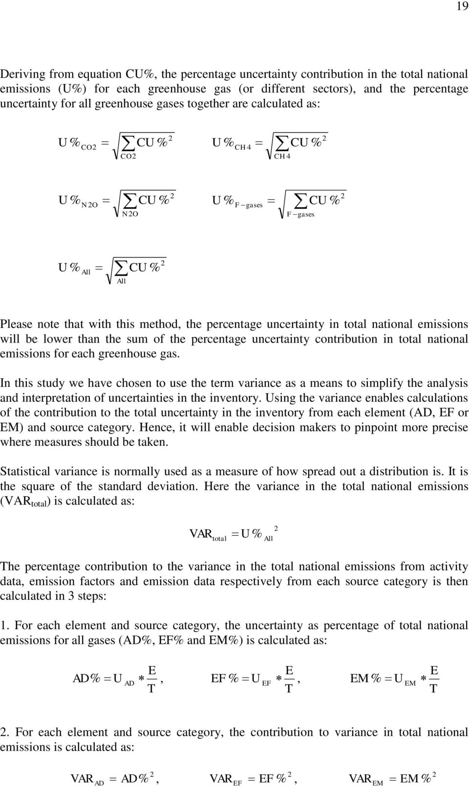 the percentage uncertainty contribution in for each greenhouse gas.