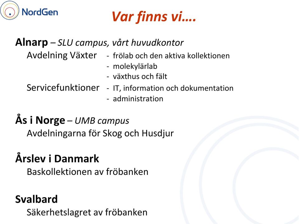 kollektionen - molekylärlab - växthus och fält Servicefunktioner - IT, information och