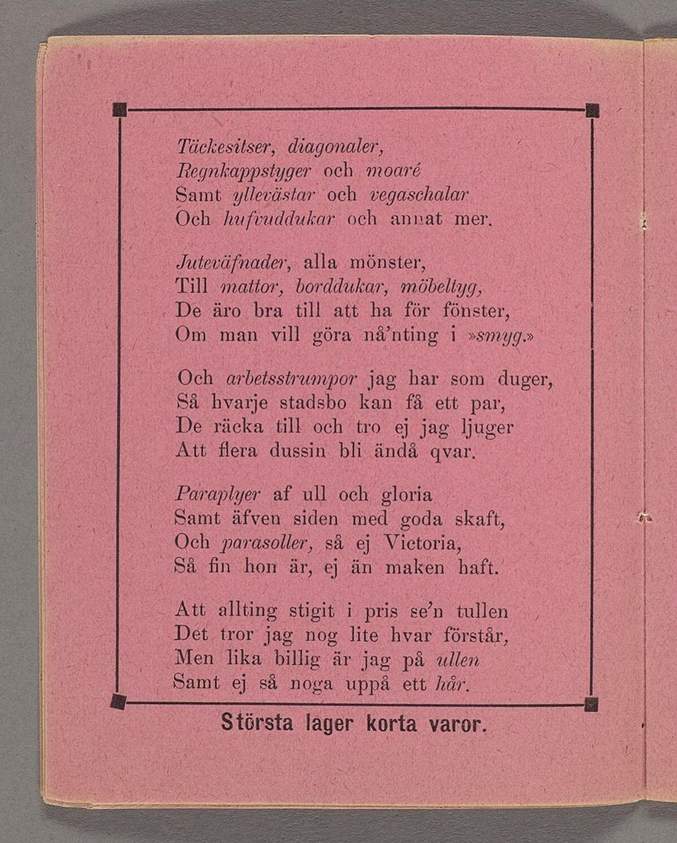 »snzg/,w v r Och jáfbétåstrumjáor jag här/som duger, Så hvarje stadsbor kan få ett par, JDe räcka tll 0cht1^0,ej jag ljuger Attf ngr; dussn! blçhändá?