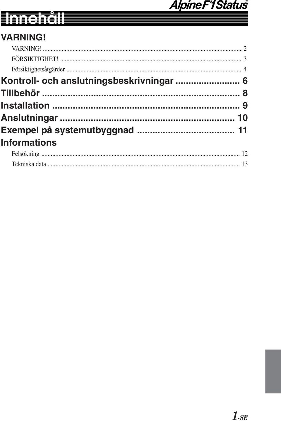 .. 4 Kontroll- och anslutningsbeskrivningar... 6 Tillbehör.