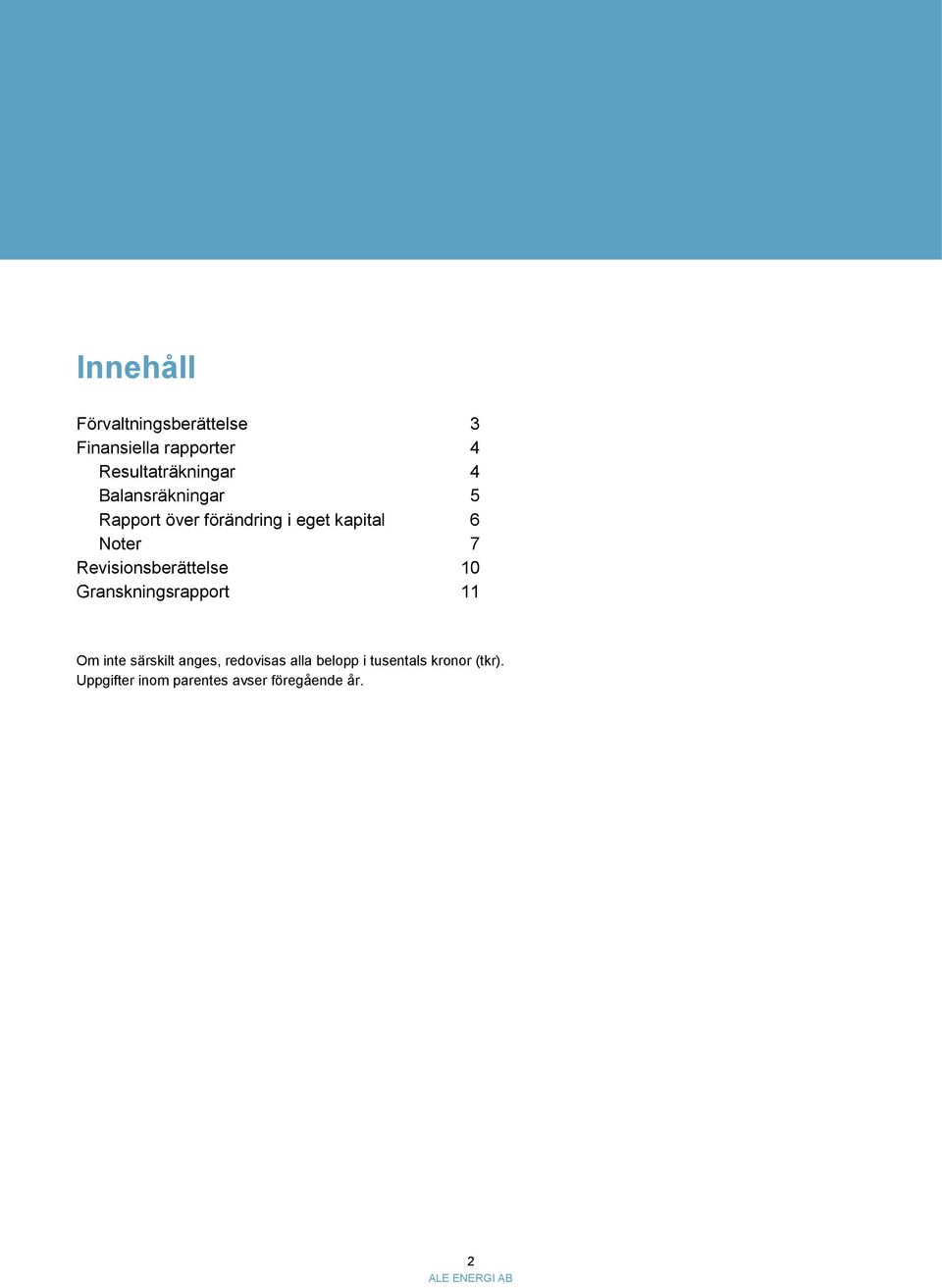 Revisionsberättelse 10 Granskningsrapport 11 Om inte särskilt anges,