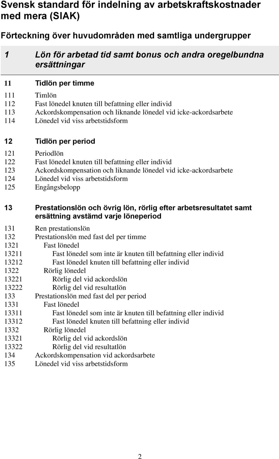 period 121 Periodlön 122 Fast lönedel knuten till befattning eller individ 123 Ackordskompensation och liknande lönedel vid icke-ackordsarbete 124 Lönedel vid viss arbetstidsform 125 Engångsbelopp 13