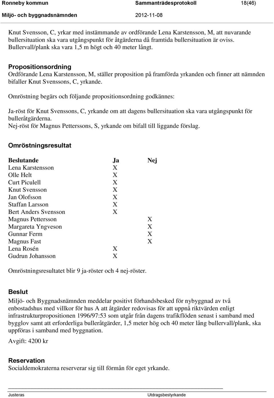 Propositionsordning Ordförande Lena Karstensson, M, ställer proposition på framförda yrkanden och finner att nämnden bifaller Knut Svenssons, C, yrkande.