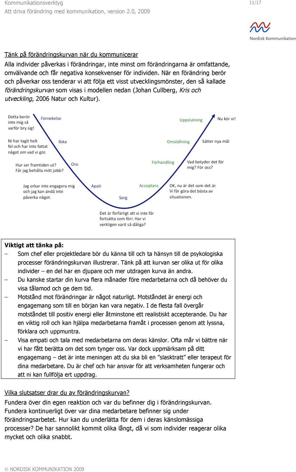 Natur och Kultur). Viktigt att tänka på: Som chef eller projektledare bör du känna till och ta hänsyn till de psykologiska processer förändringskurvan illustrerar.