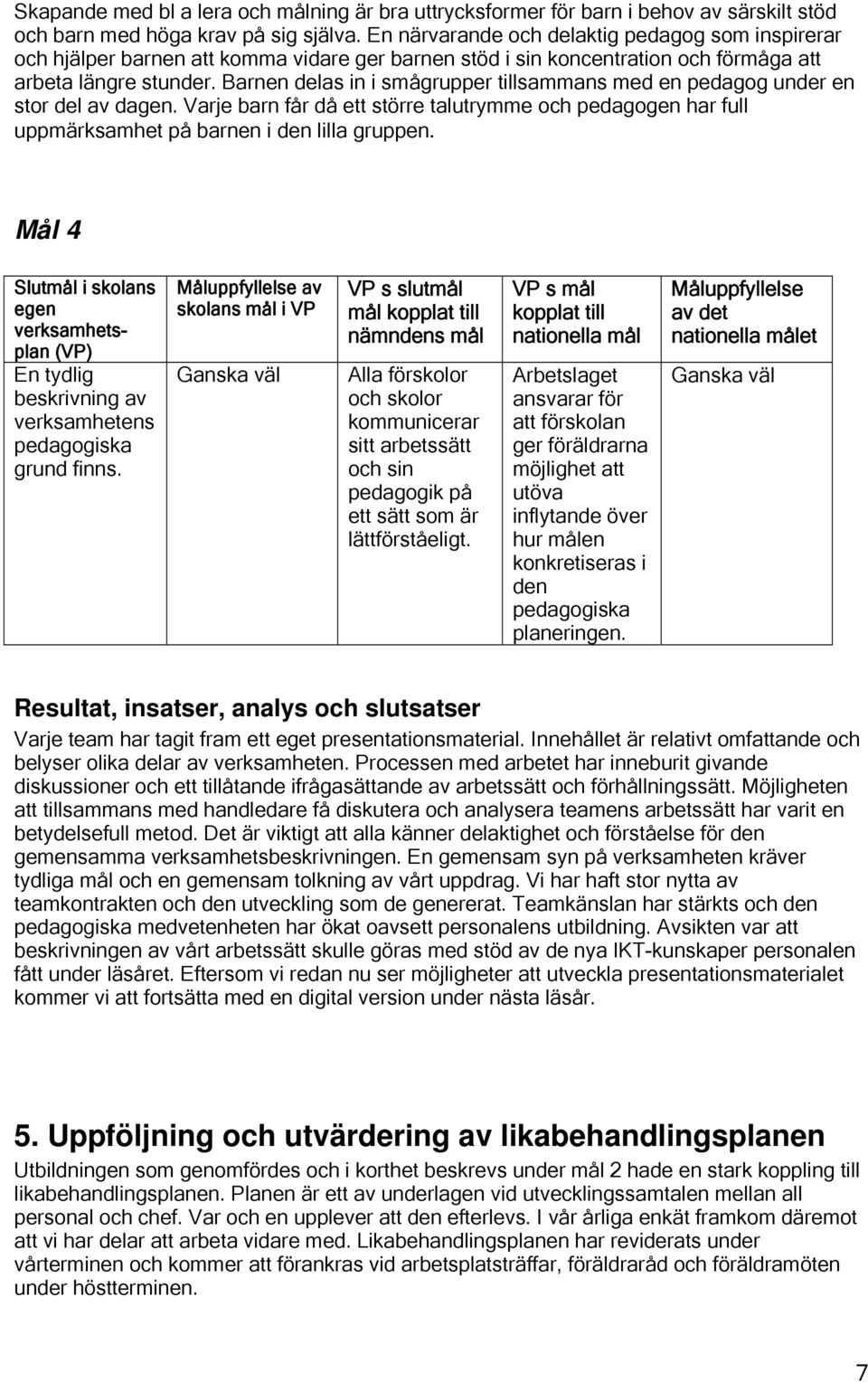 Barnen delas in i smågrupper tillsammans med en pedagog under en stor del av dagen. Varje barn får då ett större talutrymme och pedagogen har full uppmärksamhet på barnen i den lilla gruppen.
