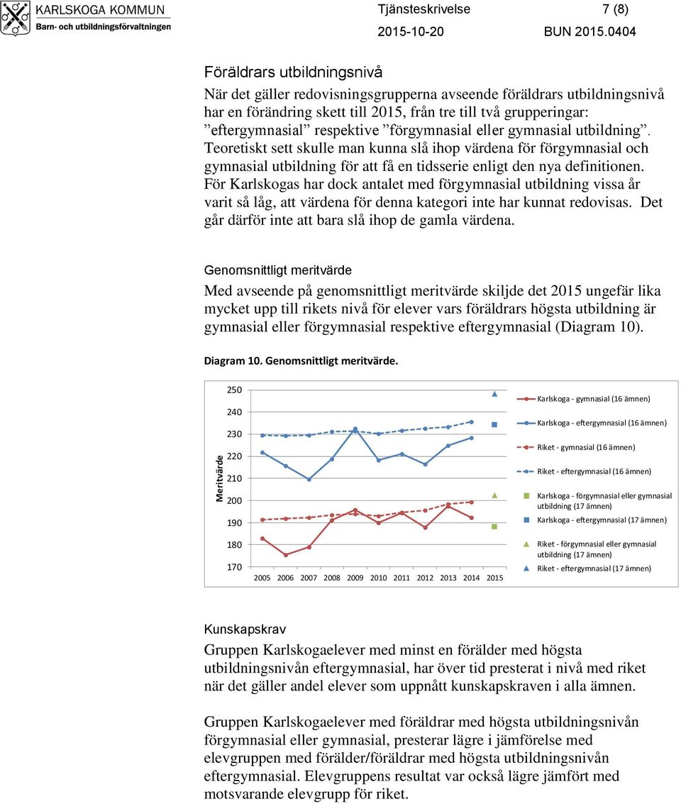 Teoretiskt sett skulle man kunna slå ihop värdena för förgymnasial och gymnasial utbildning för att få en tidsserie enligt den nya definitionen.