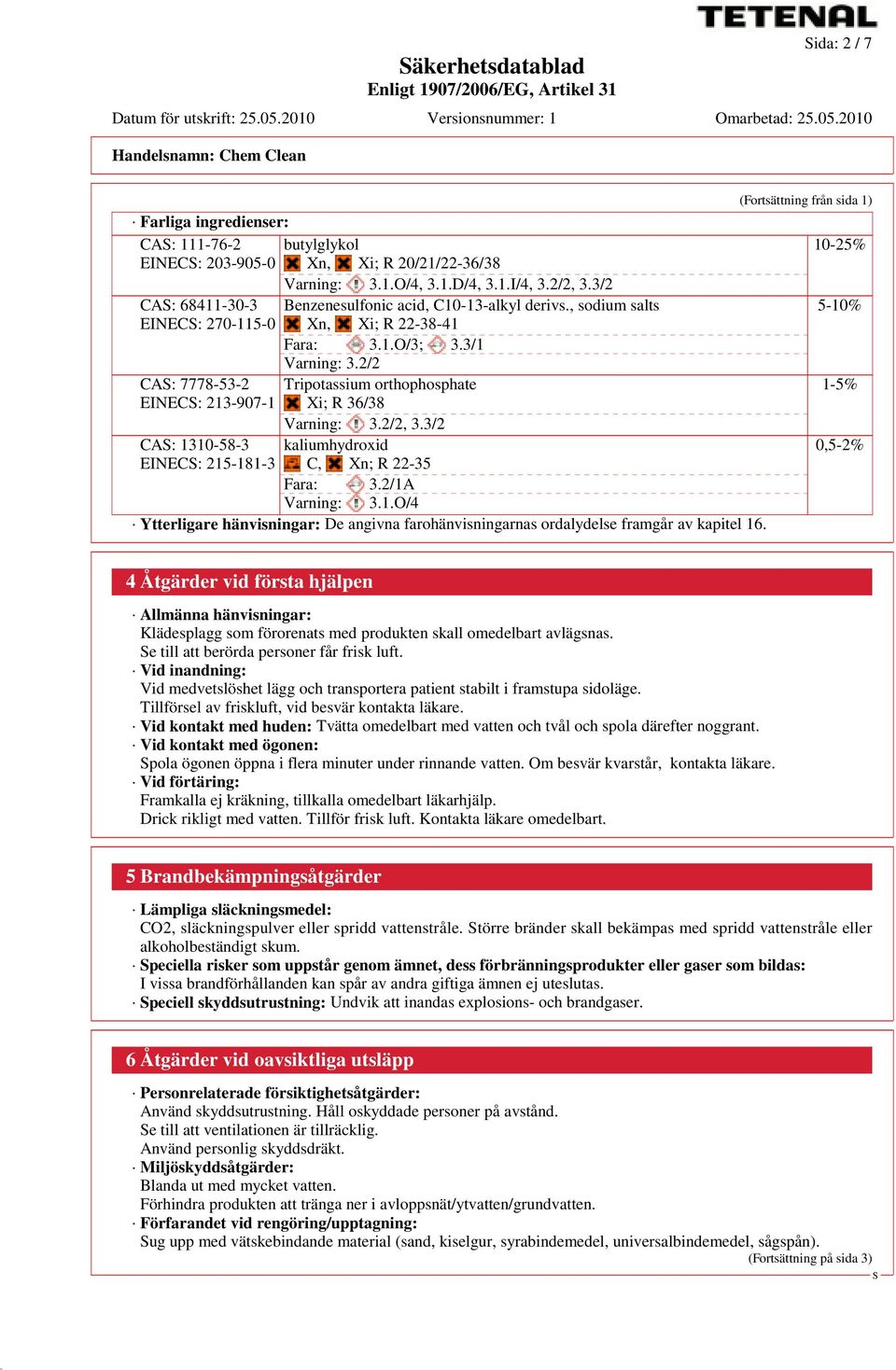 3/1 Varning: 3.2/2 Tripotassium orthophosphate Xi; R 36/38 Varning: 3.2/2, 3.3/2 kaliumhydroxid C, Xn; R 22-35 Fara: 3.2/1A Varning: 3.1.O/4 Ytterligare hänvisningar: De angivna farohänvisningarnas ordalydelse framgår av kapitel 16.