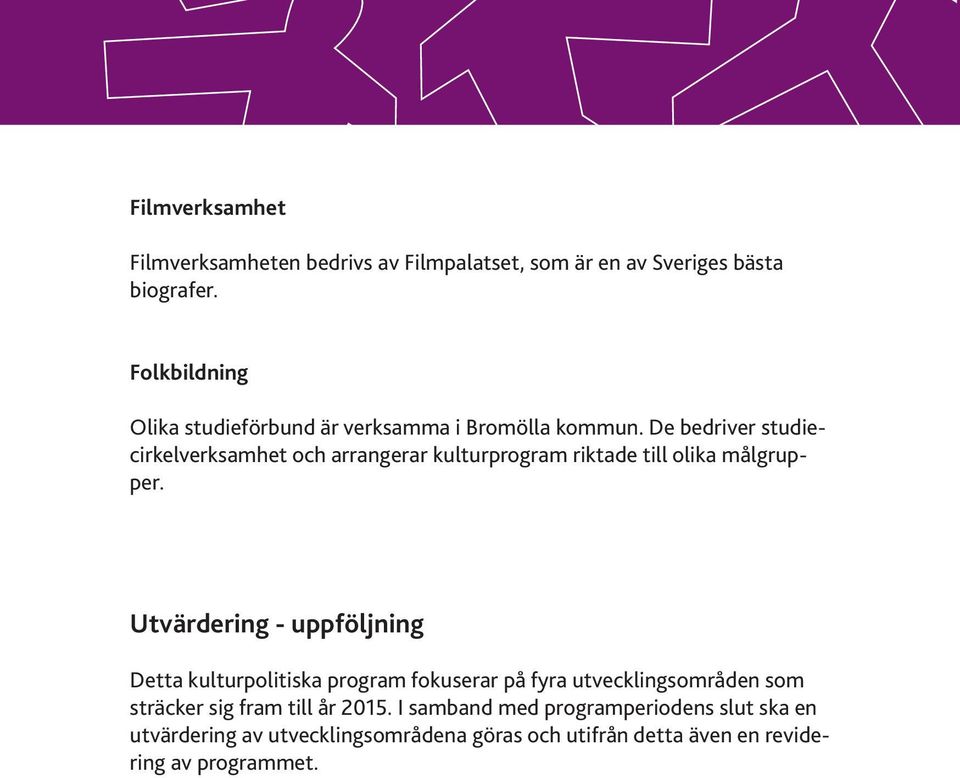 De bedriver studiecirkelverksamhet och arrangerar kulturprogram riktade till olika målgrupper.