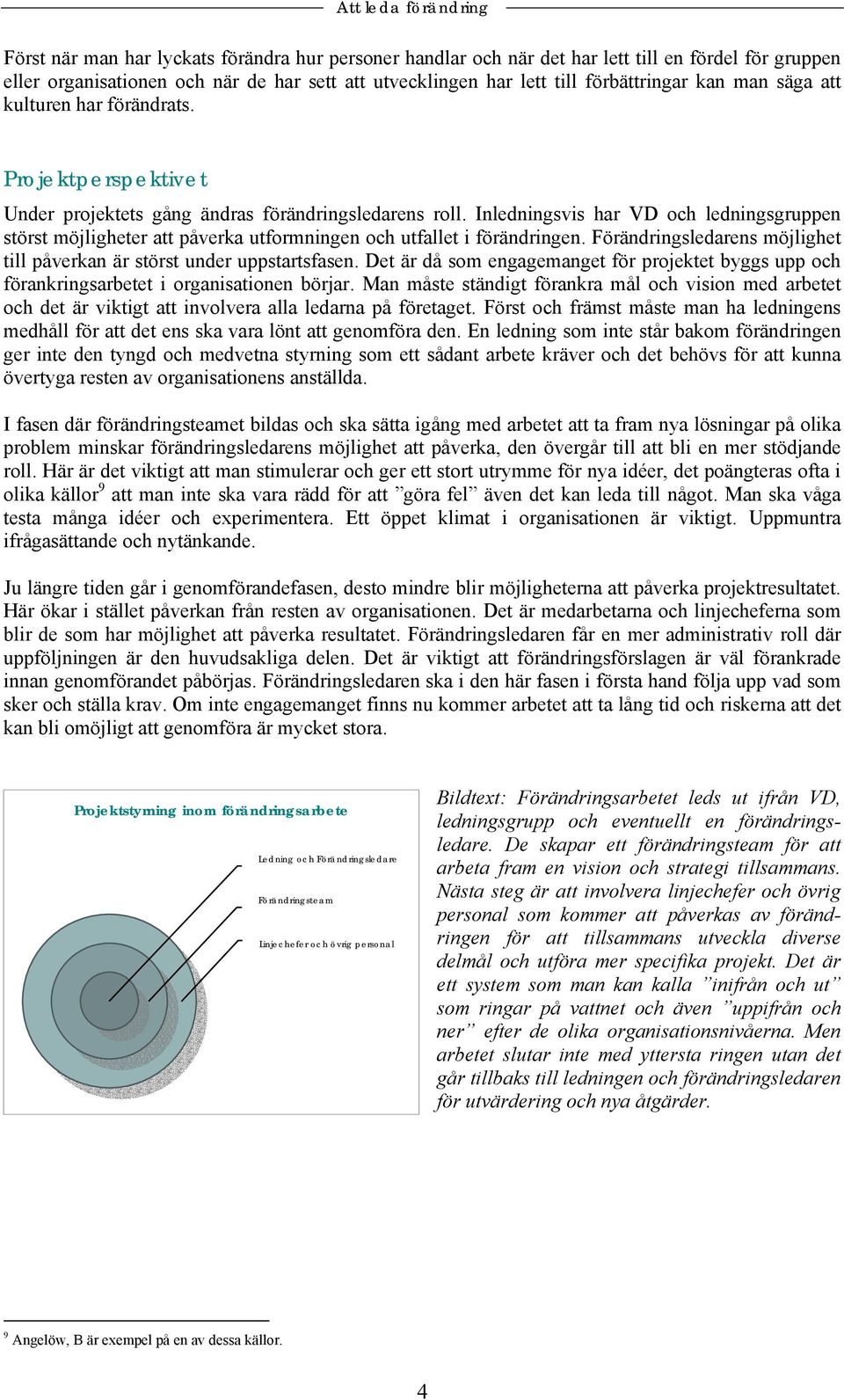 Inledningsvis har VD och ledningsgruppen störst möjligheter att påverka utformningen och utfallet i förändringen. Förändringsledarens möjlighet till påverkan är störst under uppstartsfasen.