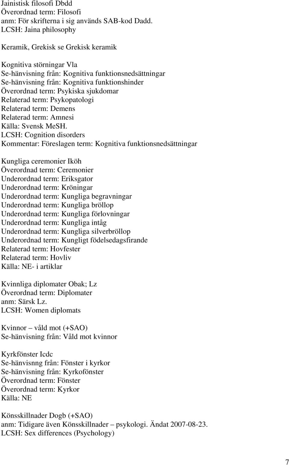 Psykiska sjukdomar Relaterad term: Psykopatologi Relaterad term: Demens Relaterad term: Amnesi Källa: Svensk MeSH.