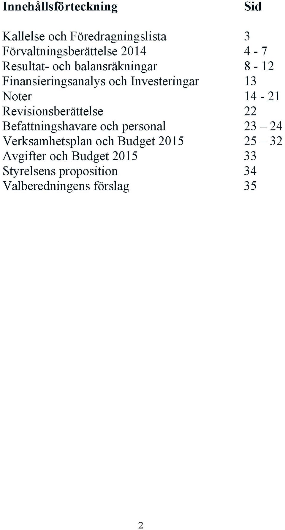 14-21 Revisionsberättelse 22 Befattningshavare och personal 23 24 Verksamhetsplan och