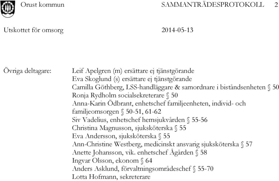 61-62 Siv Vadelius, enhetschef hemsjukvården 55-56 Christina Magnusson, sjuksköterska 55 Eva Andersson, sjuksköterska 55 Ann-Christine Westberg,