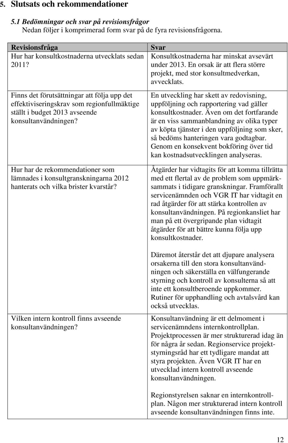 Finns det förutsättningar att följa upp det effektiviseringskrav som regionfullmäktige ställt i budget 2013 avseende konsultanvändningen?