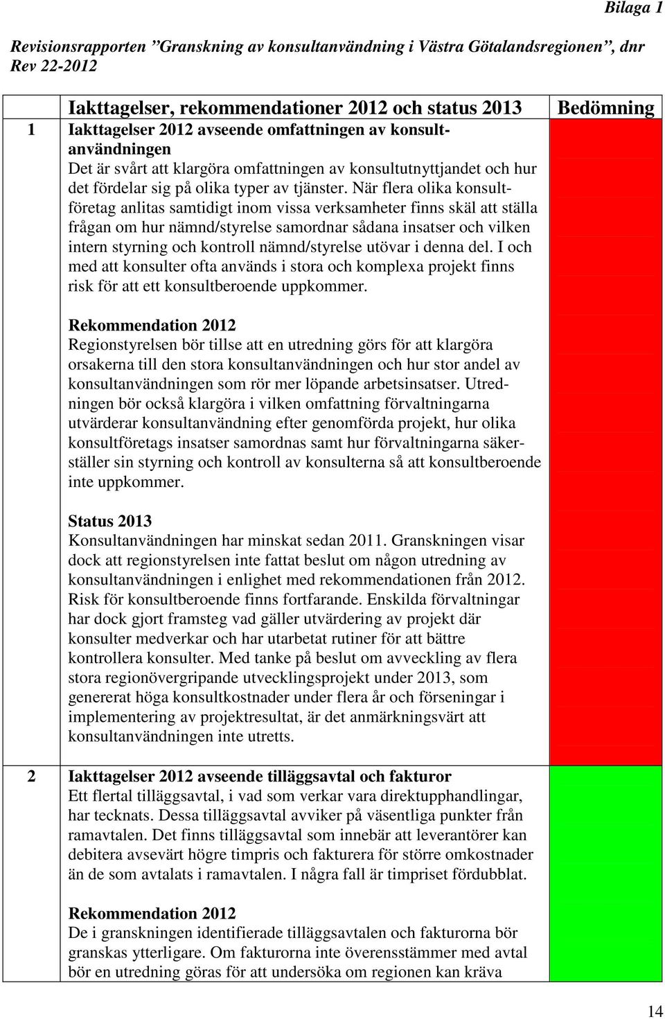 När flera olika konsultföretag anlitas samtidigt inom vissa verksamheter finns skäl att ställa frågan om hur nämnd/styrelse samordnar sådana insatser och vilken intern styrning och kontroll