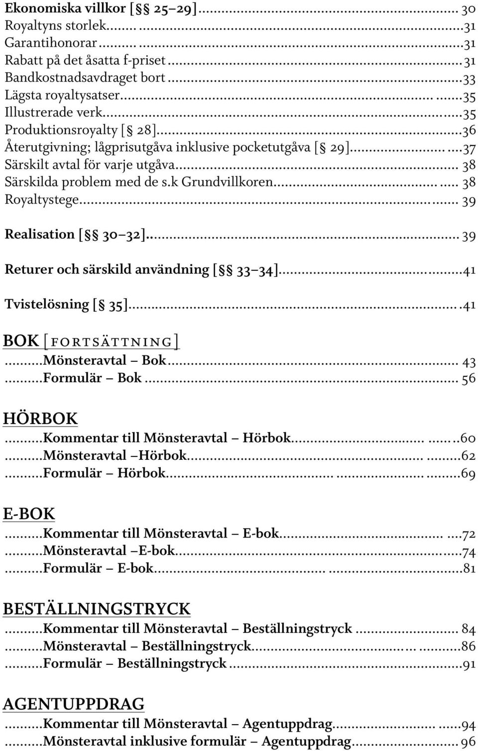 .. 39 Realisation [ 30 32]... 39 Returer och särskild användning [ 33 34]...41 Tvistelösning [ 35]....41 BOK [fortsättning]...mönsteravtal Bok... 43...Formulär Bok... 56 HÖRBOK.