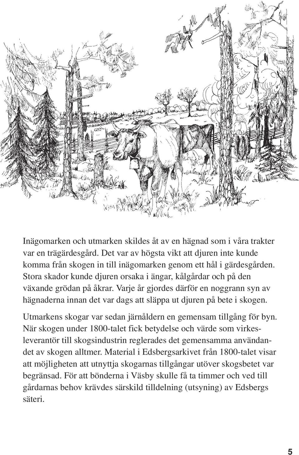 Varje år gjordes därför en noggrann syn av hägnaderna innan det var dags att släppa ut djuren på bete i skogen. Utmarkens skogar var sedan järnåldern en gemensam tillgång för byn.