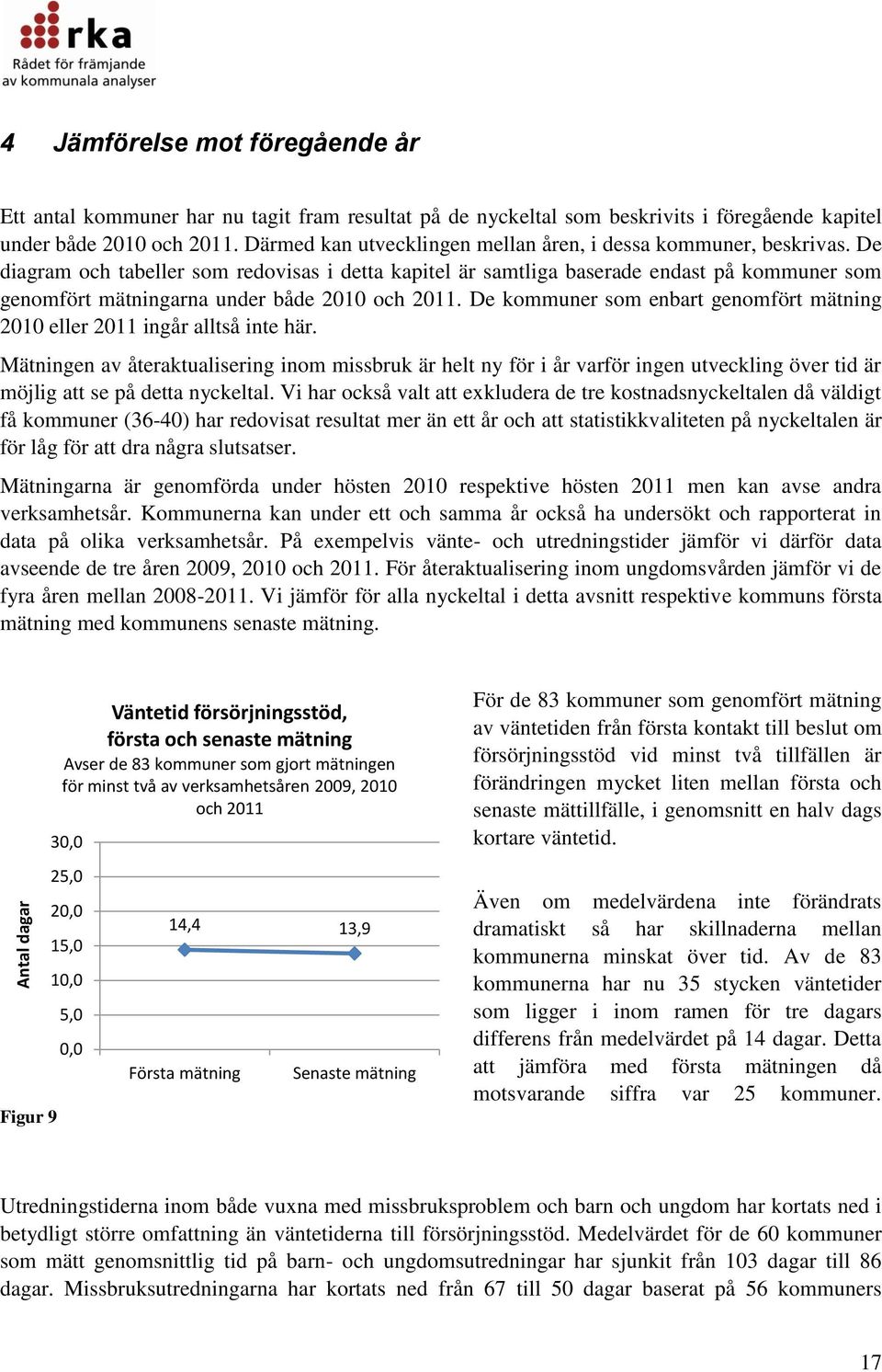 De diagram och tabeller som redovisas i detta kapitel är samtliga baserade endast på kommuner som genomfört mätningarna under både 2010 och 2011.