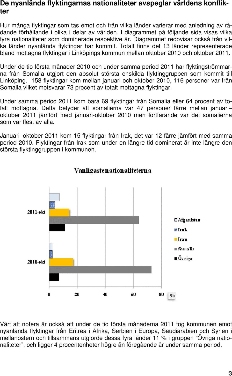 Totalt finns det 13 länder representerade bland mottagna flyktingar i Linköpings kommun mellan oktober 2010 och oktober 2011.