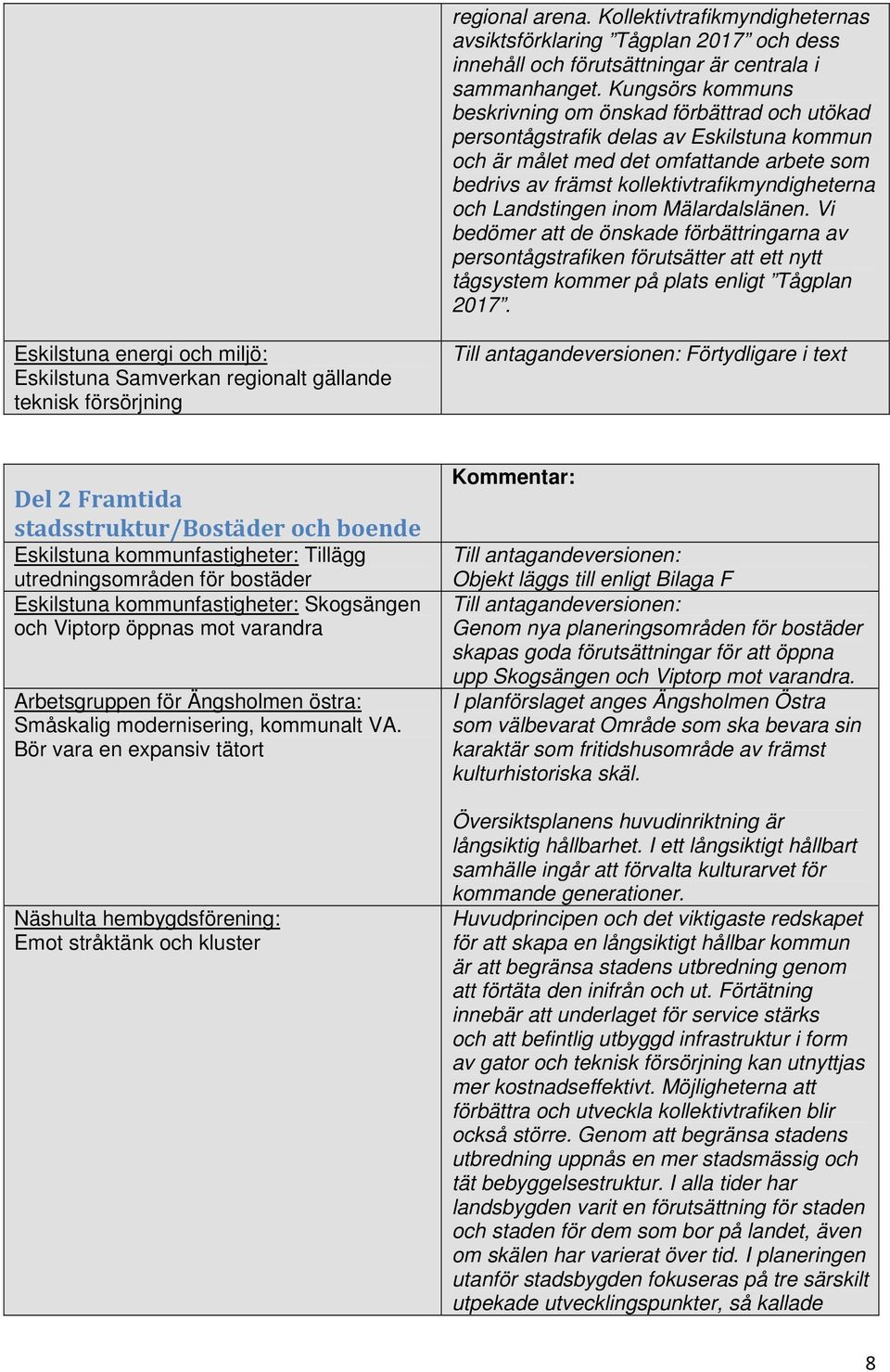 Landstingen inom Mälardalslänen. Vi bedömer att de önskade förbättringarna av persontågstrafiken förutsätter att ett nytt tågsystem kommer på plats enligt Tågplan 2017.