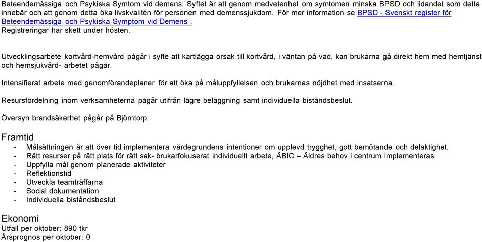 För mer information se BPSD - Svenskt register för Beteendemässiga och Psykiska Symptom vid Demens. Registreringar har skett under hösten.