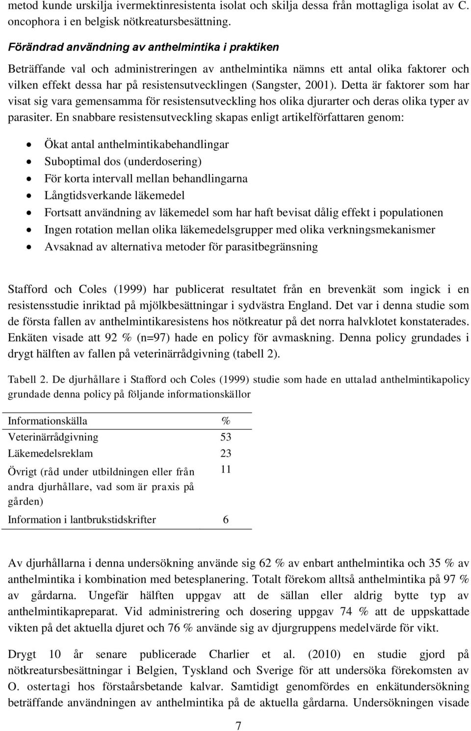 2001). Detta är faktorer som har visat sig vara gemensamma för resistensutveckling hos olika djurarter och deras olika typer av parasiter.