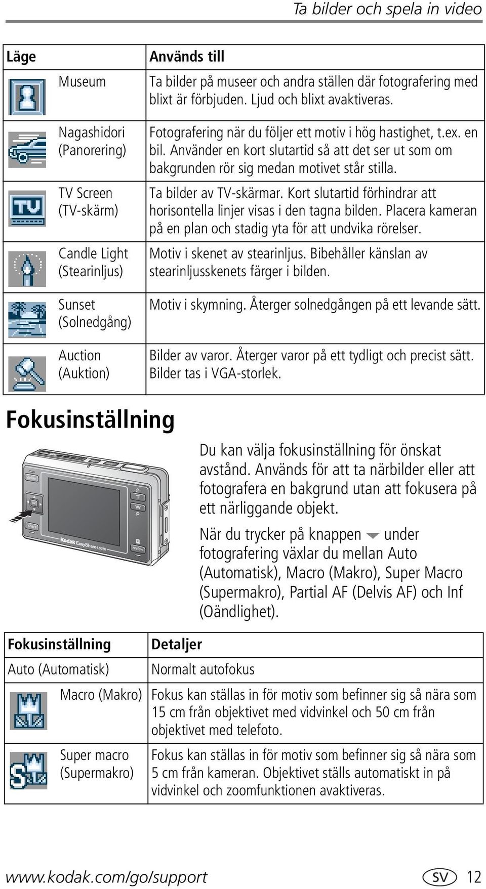 Använder en kort slutartid så att det ser ut som om bakgrunden rör sig medan motivet står stilla. Ta bilder av TV-skärmar. Kort slutartid förhindrar att horisontella linjer visas i den tagna bilden.