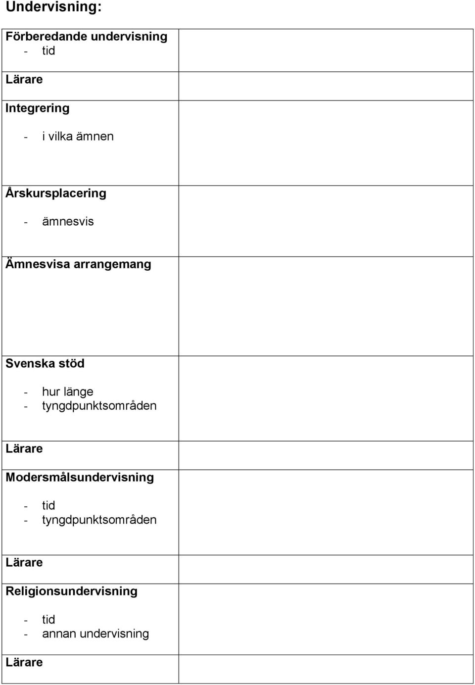 stöd - hur länge - tyngdpunktsområden Lärare Modersmålsundervisning - tid