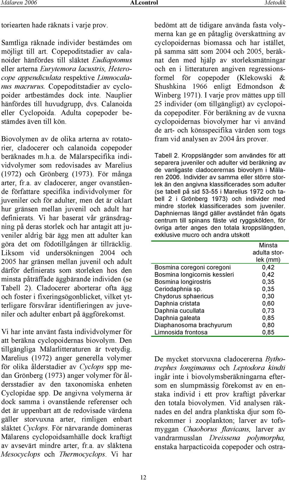 Copepoditstadier av cyclopoider artbestämdes dock inte. Nauplier hänfördes till huvudgrupp, dvs. Calanoida eller Cyclopoida. Adulta copepoder bestämdes även till kön.