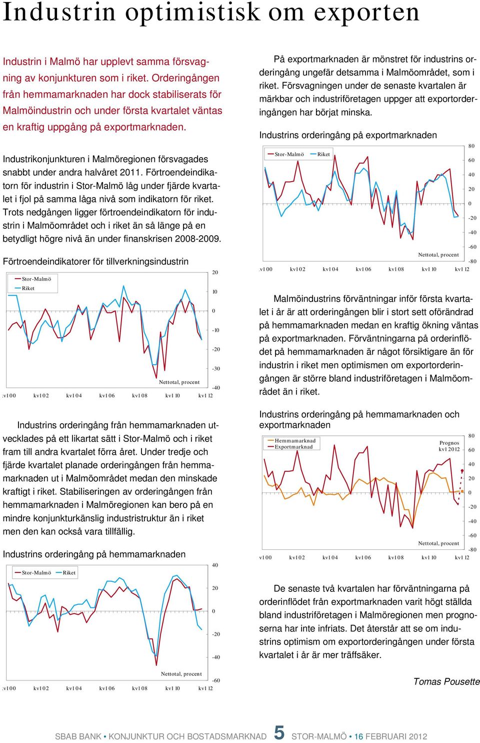 Industrikonjunkturen i Malmöregionen försvagades snabbt under andra halvåret 11. Förtroendeindikatorn för industrin i låg under fjärde kvartalet i fjol på samma låga nivå som indikatorn för riket.