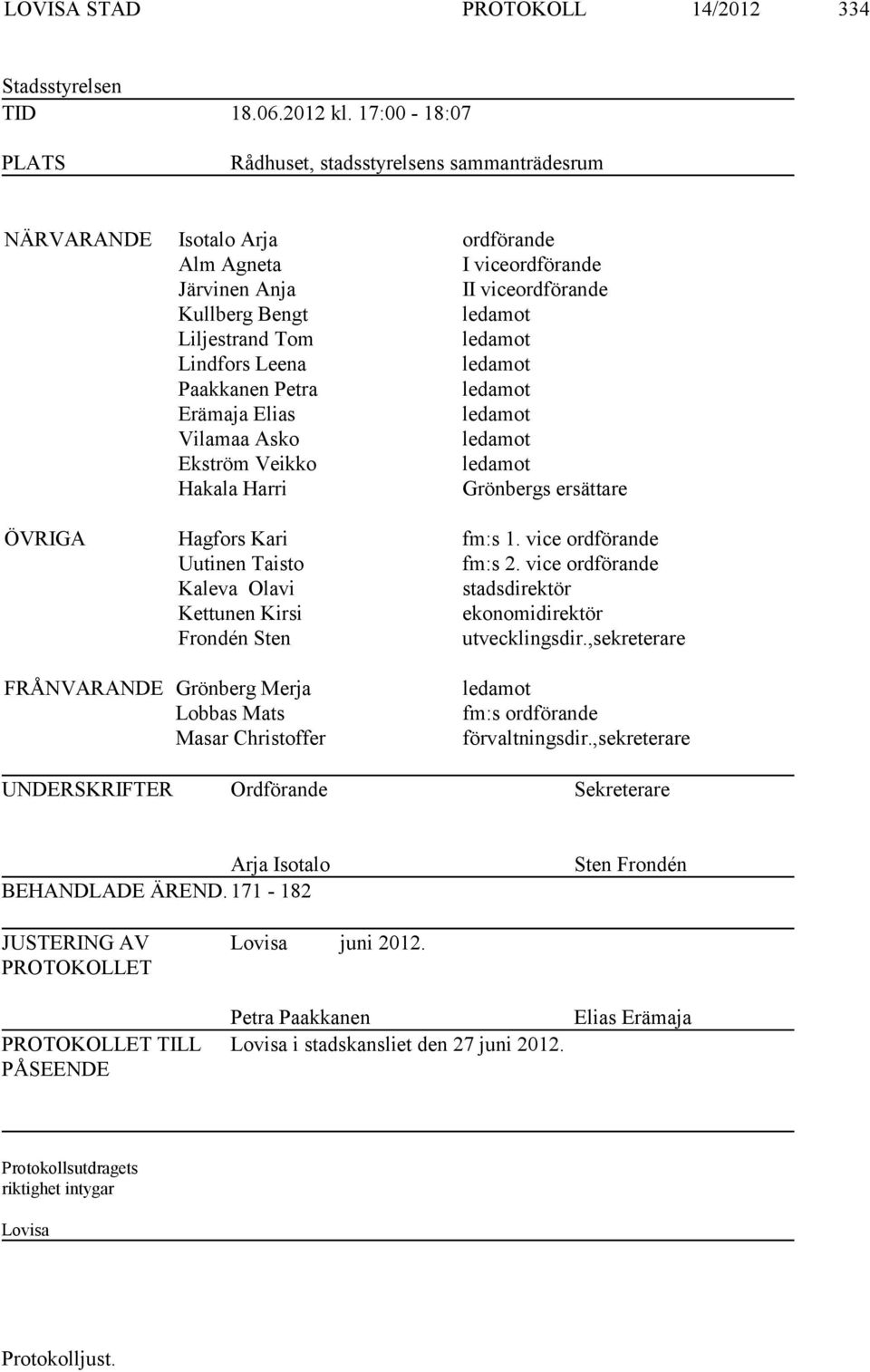 ledamot Lindfors Leena ledamot Paakkanen Petra ledamot Erämaja Elias ledamot Vilamaa Asko ledamot Ekström Veikko ledamot Hakala Harri Grönbergs ersättare ÖVRIGA Hagfors Kari fm:s 1.