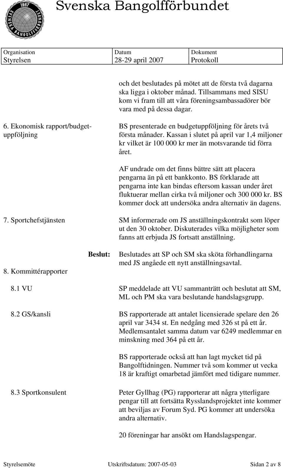 Kassan i slutet på april var 1,4 miljoner kr vilket är 100 000 kr mer än motsvarande tid förra året. AF undrade om det finns bättre sätt att placera pengarna än på ett bankkonto.