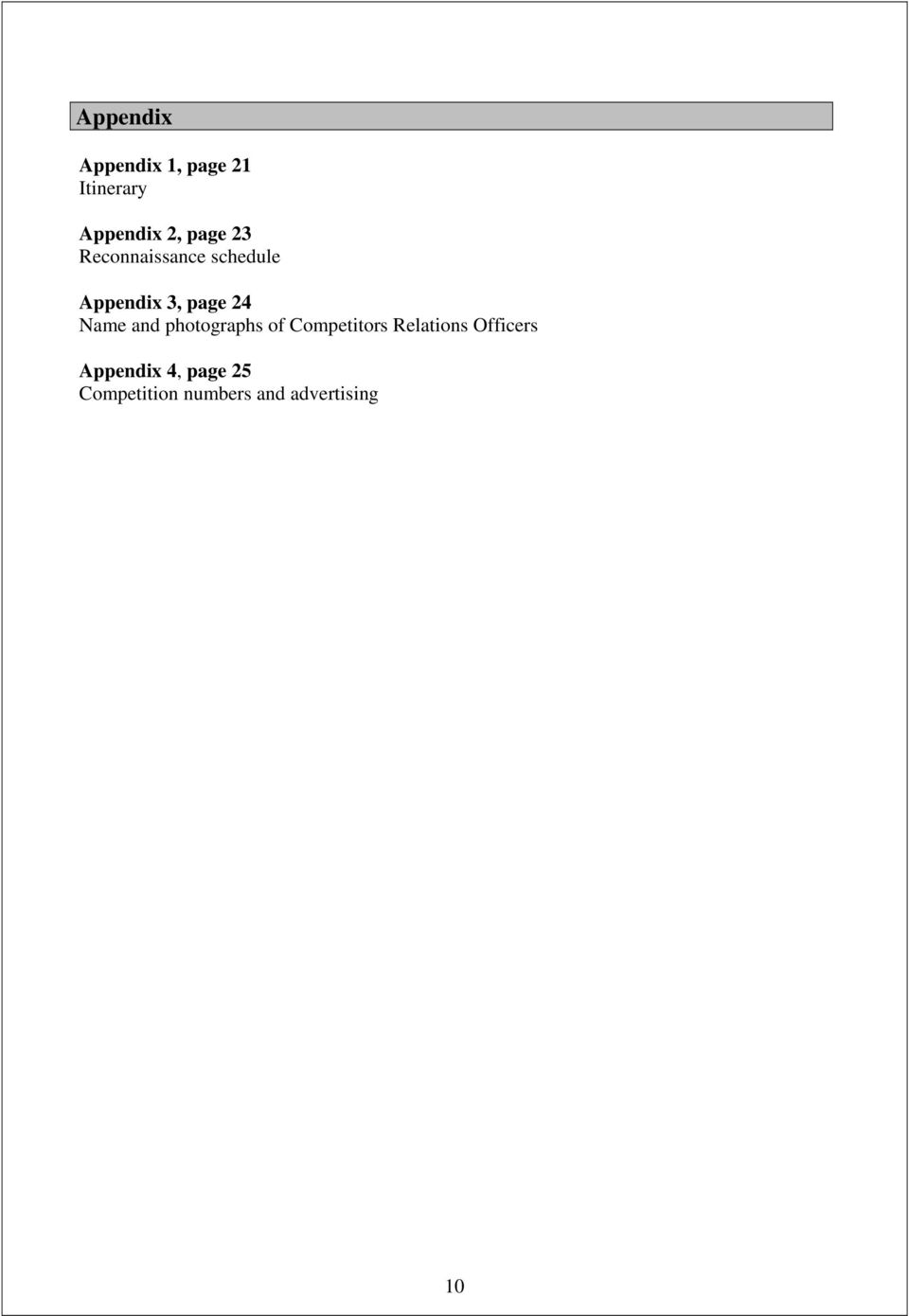 Name and photographs of Competitors Relations