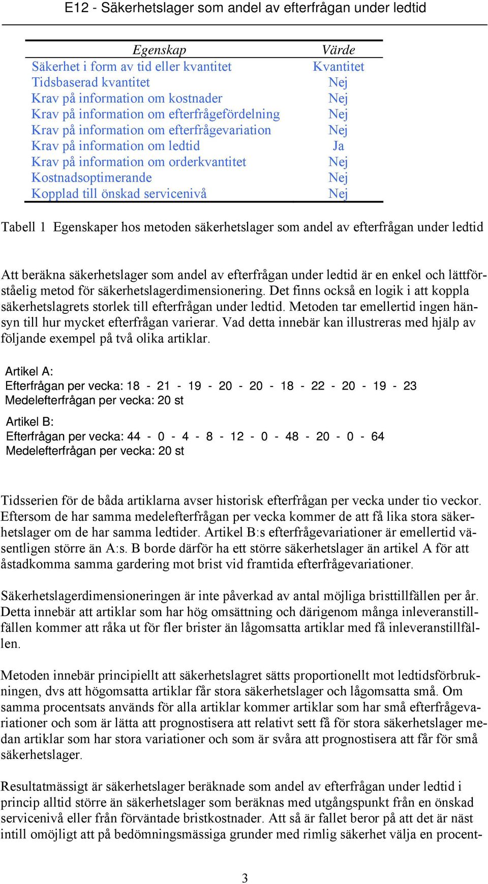 efterfrågan under ledtid Att beräkna säkerhetslager som andel av efterfrågan under ledtid är en enkel och lättförståelig metod för säkerhetslagerdimensionering.