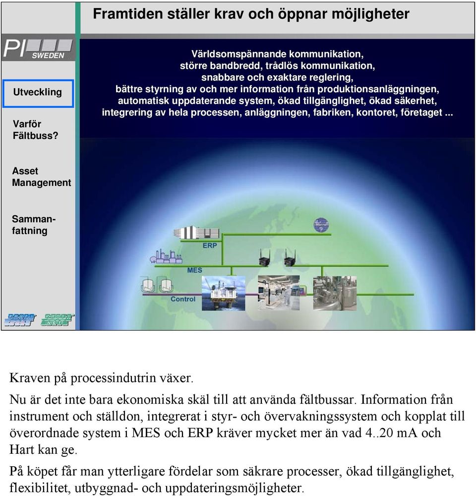 .. Kraven på processindutrin växer. Nu är det inte bara ekonomiska skäl till att använda fältbussar.