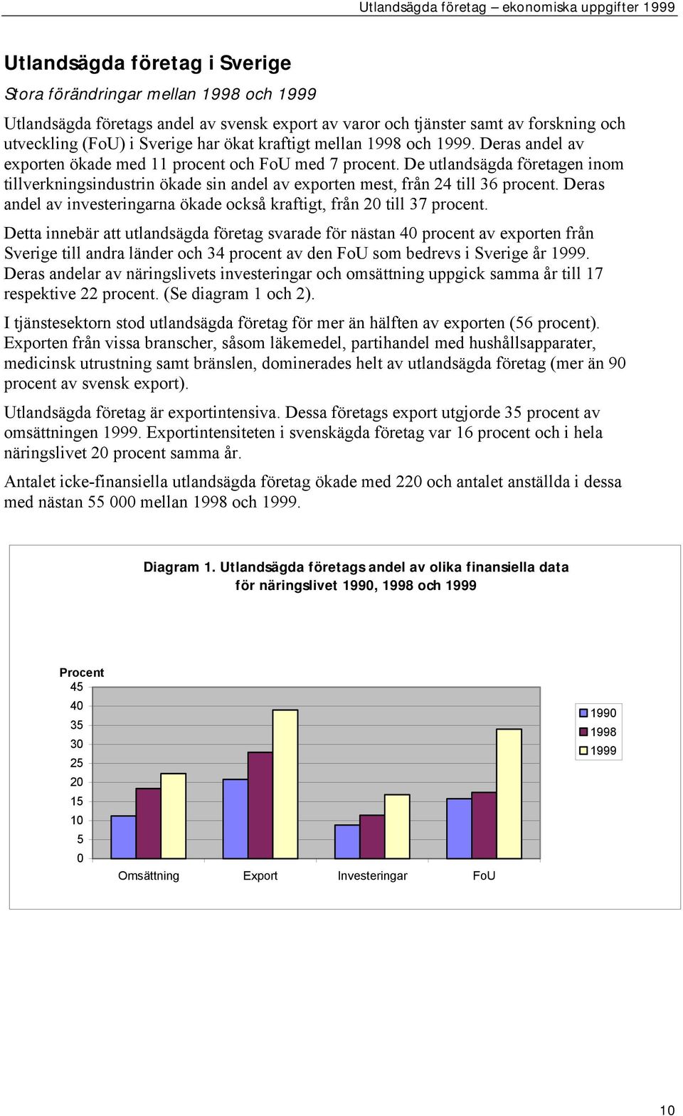 De utlandsägda företagen inom tillverkningsindustrin ökade sin andel av exporten mest, från 24 till 36 procent. Deras andel av investeringarna ökade också kraftigt, från 20 till 37 procent.