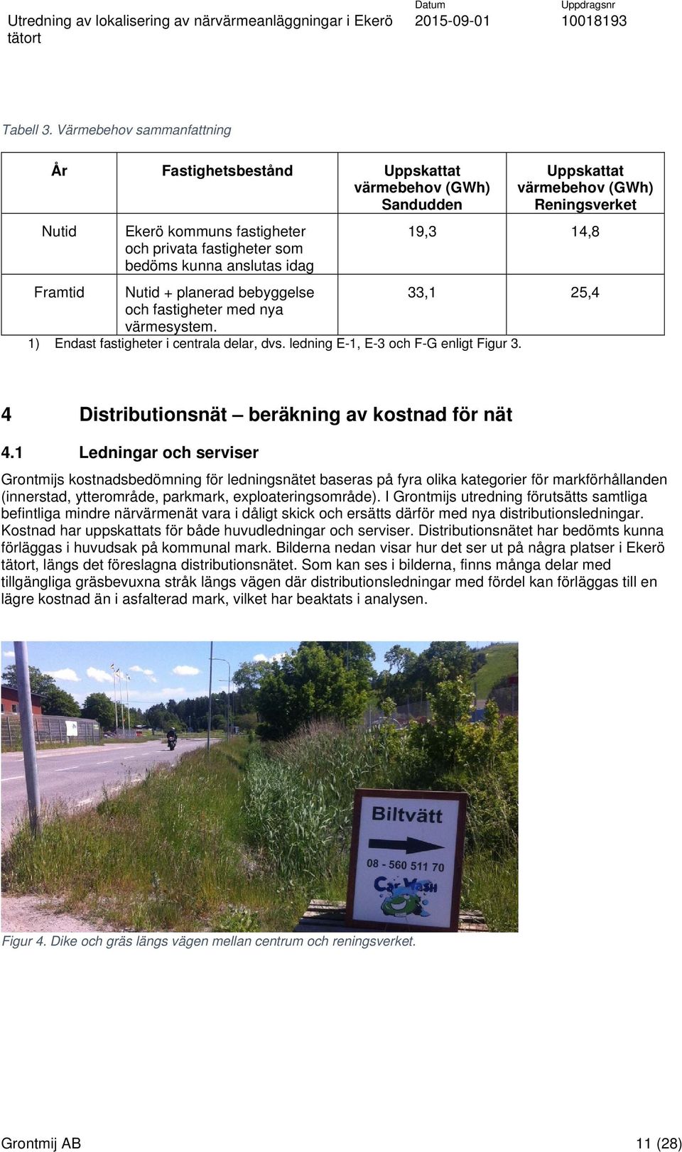 Reningsverket 19,3 14,8 Framtid Nutid + planerad bebyggelse 33,1 25,4 och fastigheter med nya värmesystem. 1) Endast fastigheter i centrala delar, dvs. ledning E-1, E-3 och F-G enligt Figur 3.