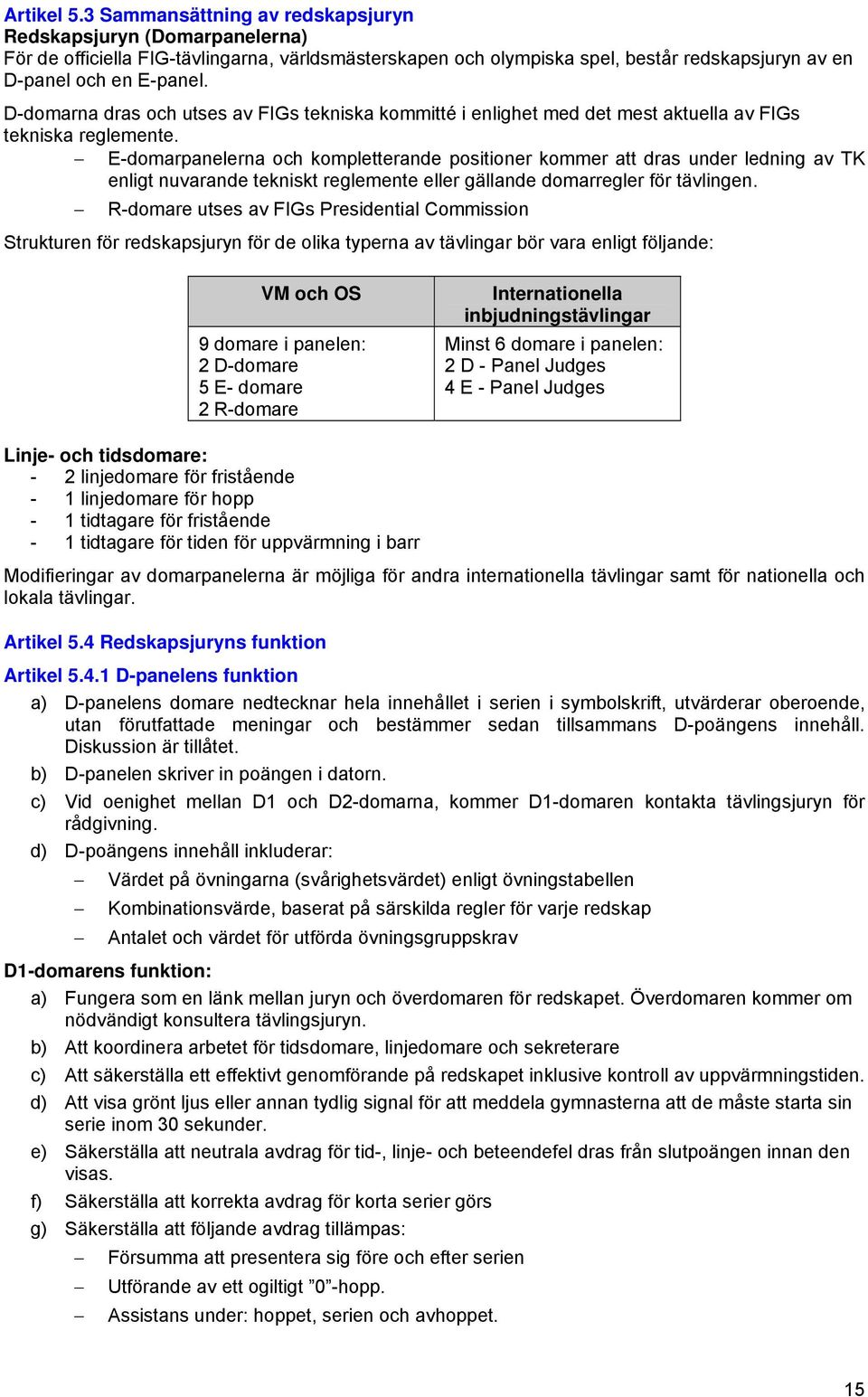 E-domarpanelerna och kompletterande positioner kommer att dras under ledning av TK enligt nuvarande tekniskt reglemente eller gällande domarregler för tävlingen.