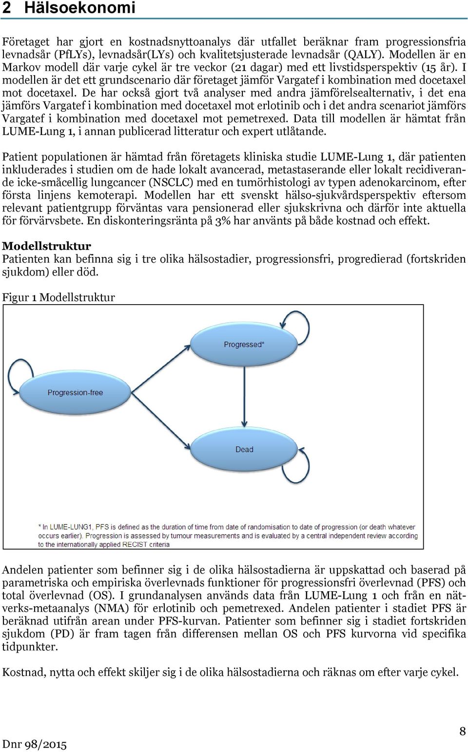 I modellen är det ett grundscenario där företaget jämför Vargatef i kombination med docetaxel mot docetaxel.