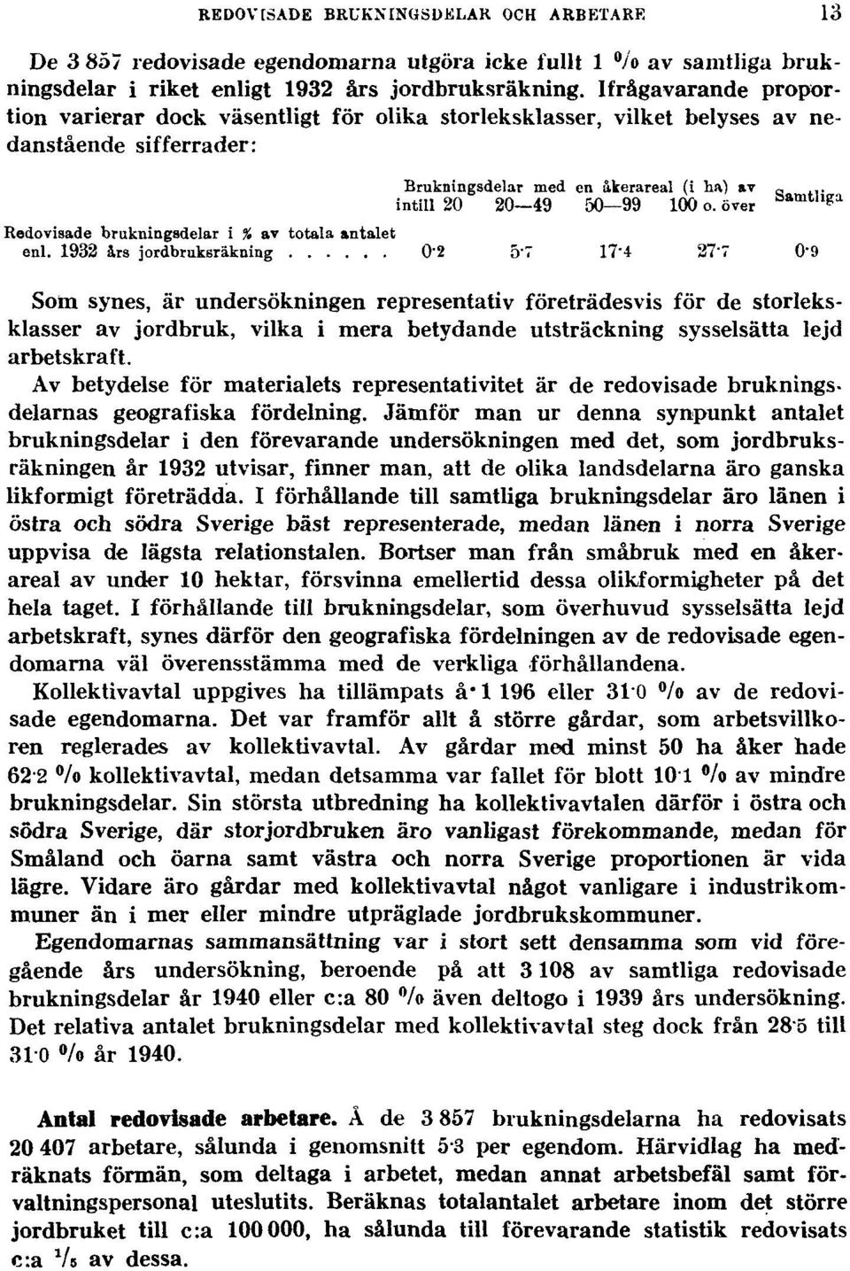 storleksklasser av jordbruk, vilka i mera betydande utsträckning sysselsätta lejd arbetskraft. Av betydelse för materialets representativitet är de redovisade brukningsdelarnas geografiska fördelning.