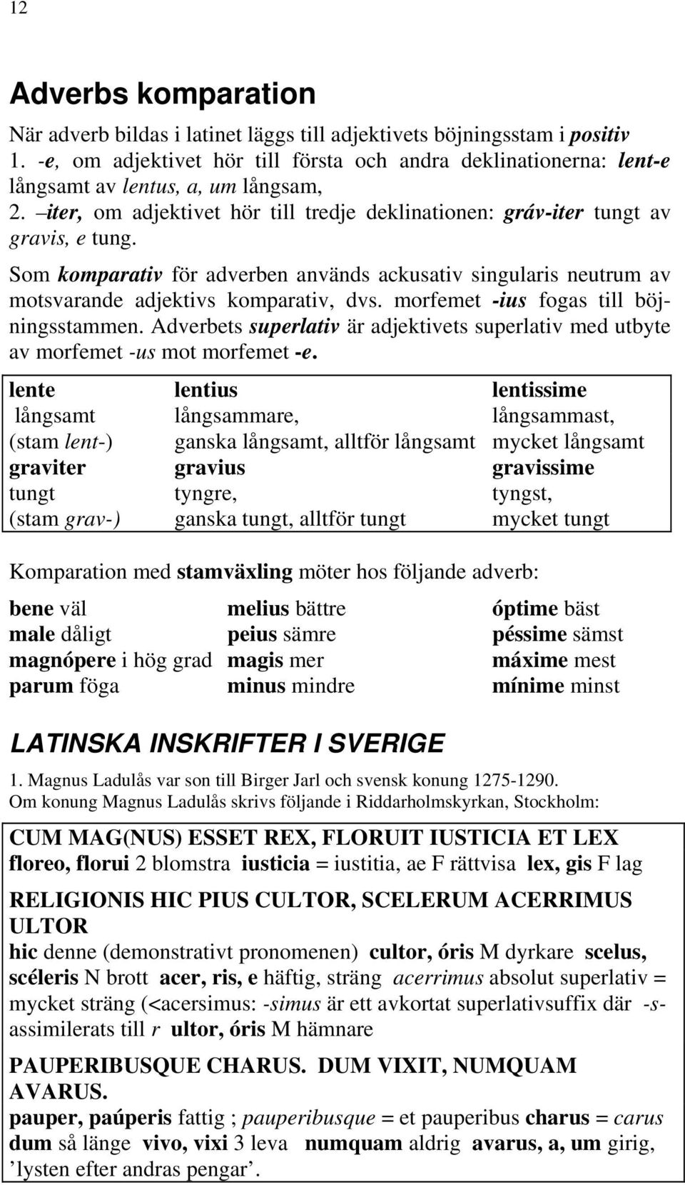 Som komparativ för adverben används ackusativ singularis neutrum av motsvarande adjektivs komparativ, dvs. morfemet -ius fogas till böjningsstammen.