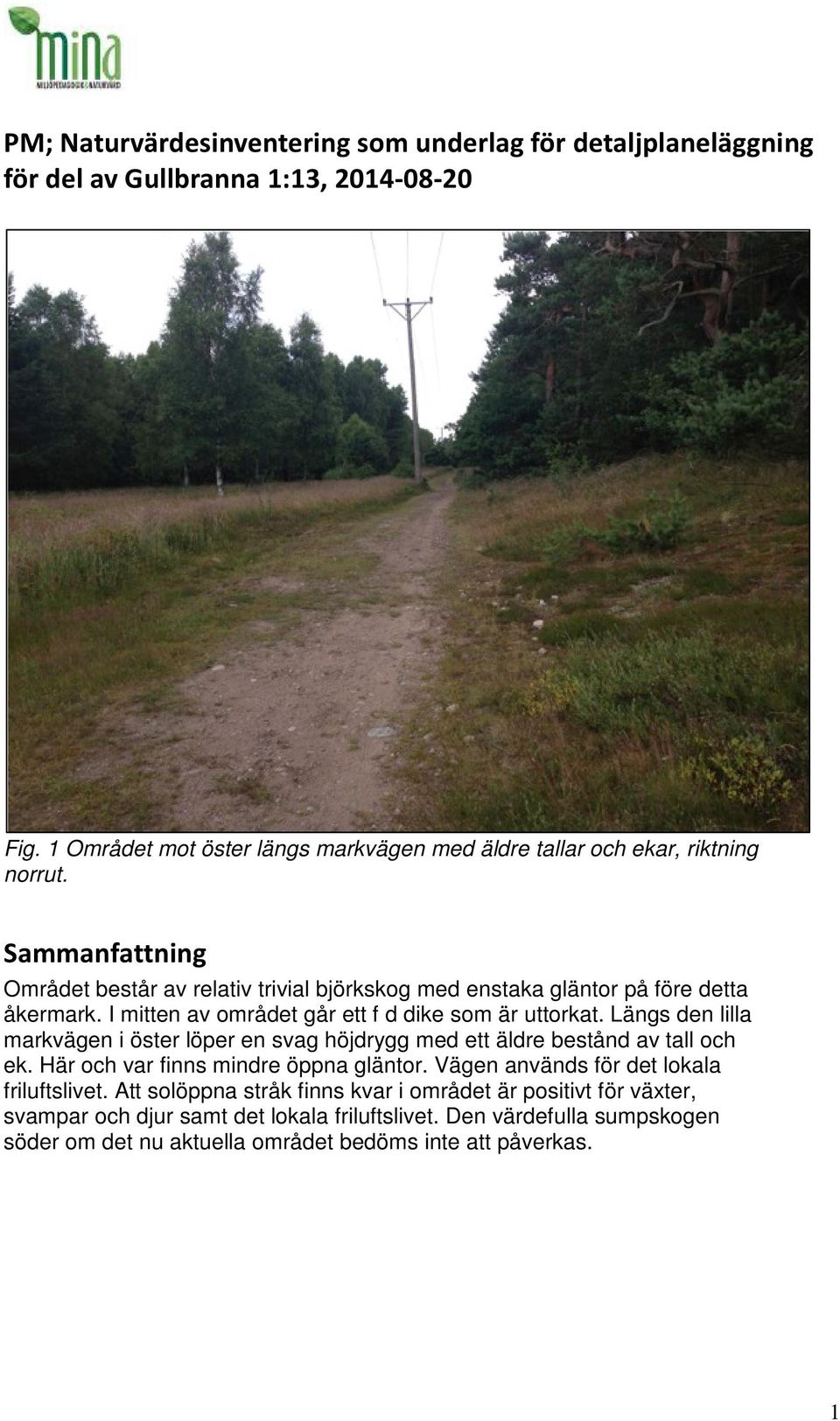Sammanfattning Området består av relativ trivial björkskog med enstaka gläntor på före detta åkermark. I mitten av området går ett f d dike som är uttorkat.
