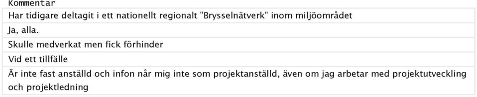 Skulle medverkat men fick förhinder Vid ett tillfälle Är inte fast