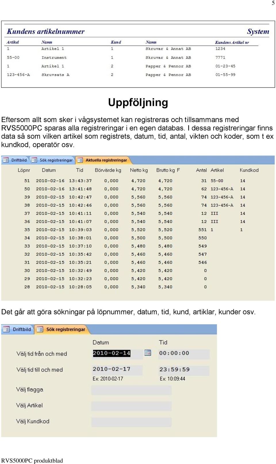 I dessa registreringar finns data så som vilken artikel som registrets, datum, tid, antal,