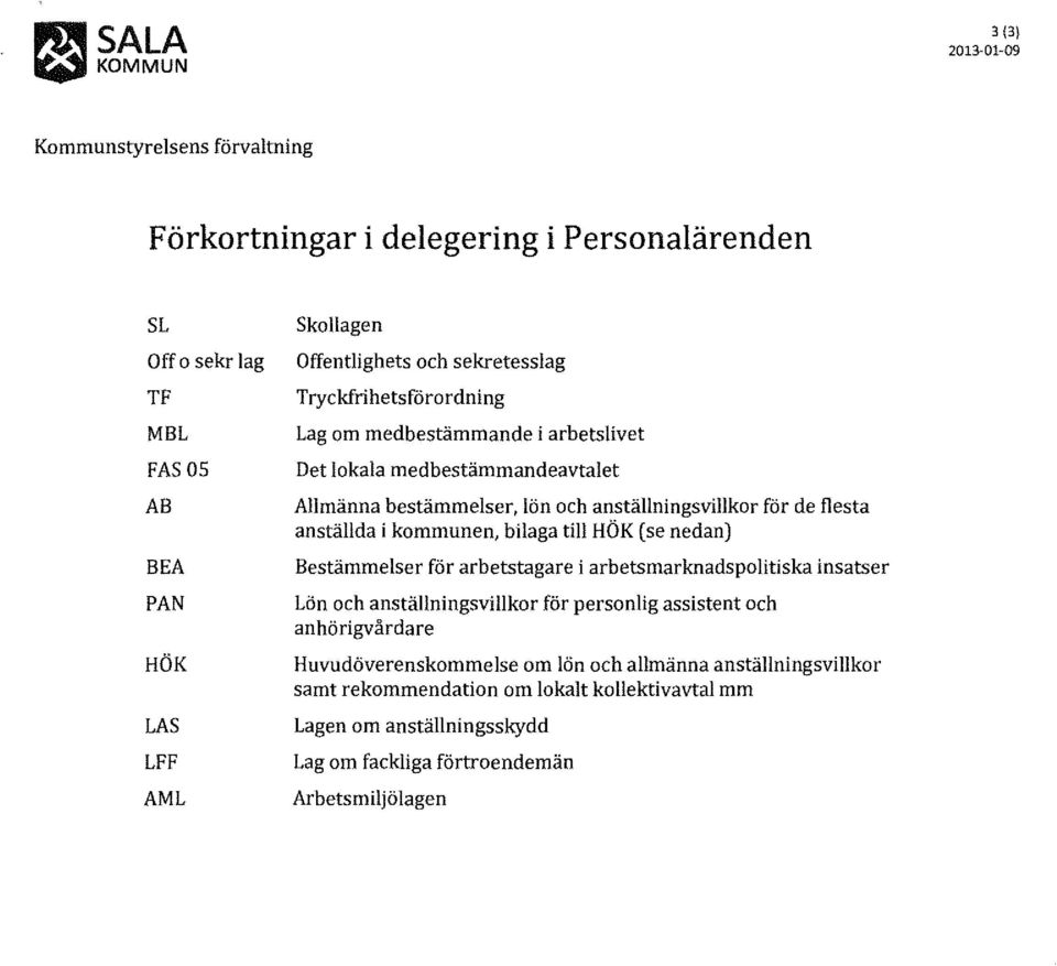 anställda i kommunen, bilaga till HÖK (se nedan) Bestämmelser för arbetstagare i arbetsmarknadspolitiska insatser Lön och anställningsvillkor för personlig assistent och