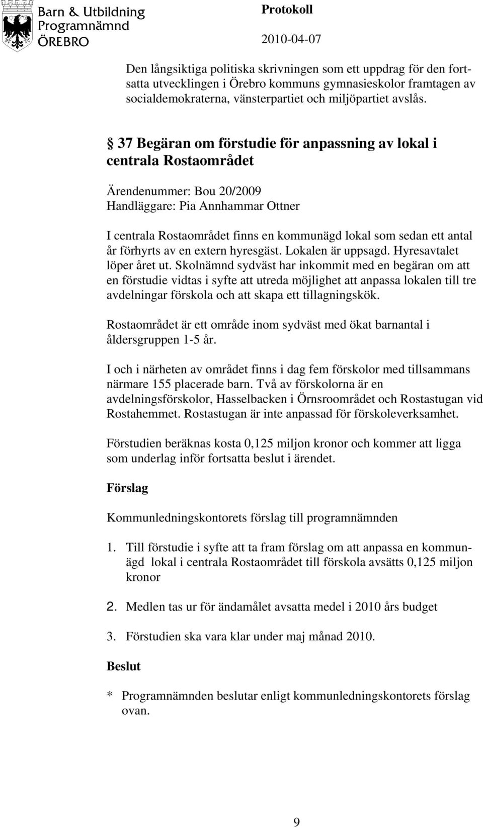 antal år förhyrts av en extern hyresgäst. Lokalen är uppsagd. Hyresavtalet löper året ut.