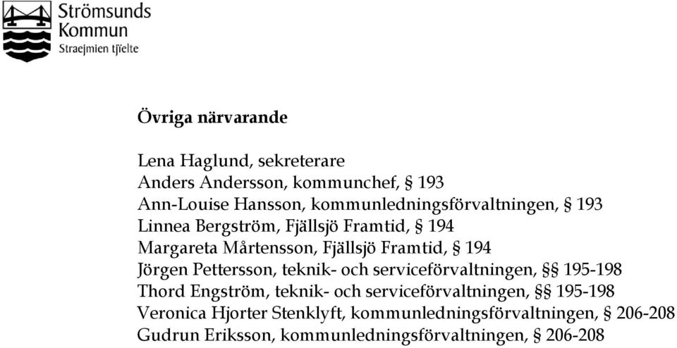 194 Jörgen Pettersson, teknik- och serviceförvaltningen, 195-198 Thord Engström, teknik- och