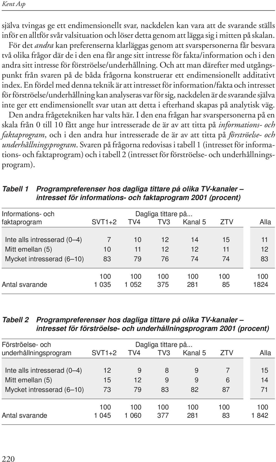 förströelse/underhållning. Och att man därefter med utgångs - punkt från svaren på de båda frågorna konstruerar ett endimensionellt additativt index.