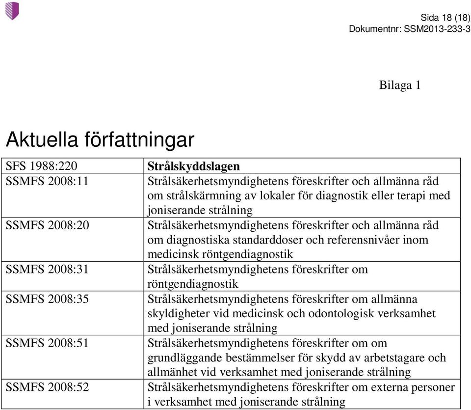 referensnivåer inom medicinsk röntgendiagnostik Strålsäkerhetsmyndighetens föreskrifter om röntgendiagnostik Strålsäkerhetsmyndighetens föreskrifter om allmänna skyldigheter vid medicinsk och